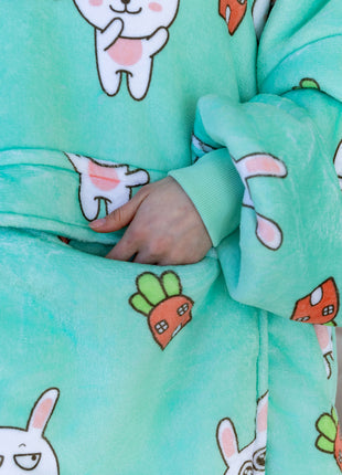 Grüne Kaninchen Hoodie Decke