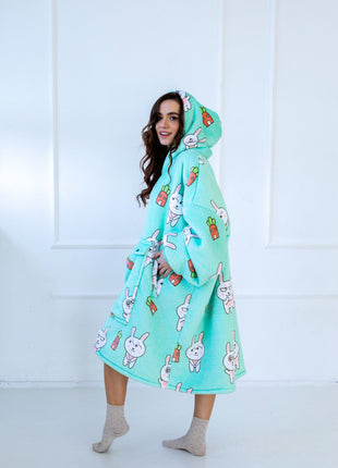 Grüne Kaninchen Hoodie Decke