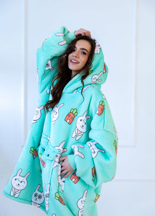 Grüne Kaninchen Hoodie Decke