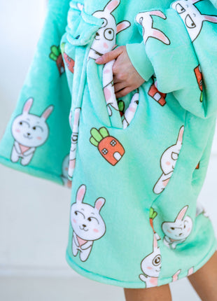 Grüne Kaninchen Hoodie Decke