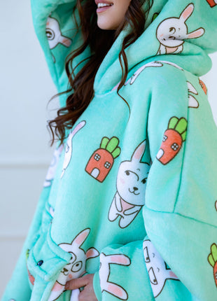 Grüne Kaninchen Hoodie Decke